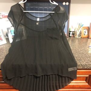 Exhilaration sheer black pleated blouse